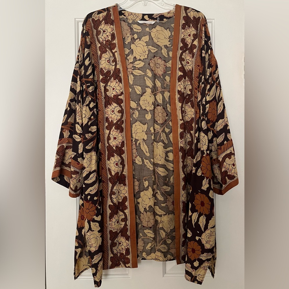 Soft Surroundings Mara Topper Brown Floral Print Open Front Kimono Cardigan L - Picture 10 of 11